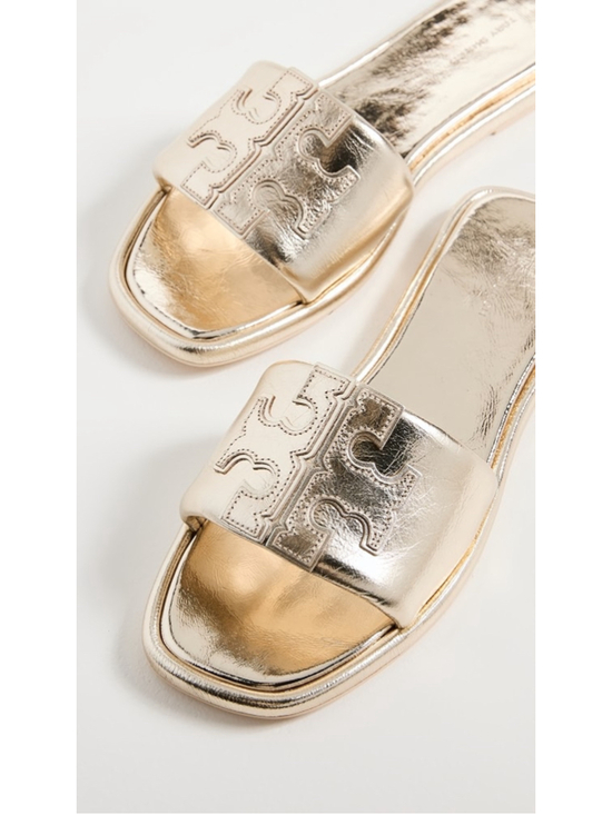Tory Burch Shoes - Tory Burch Double T Sport Slides Spark Gold Leather Sandals NWOB 8.5 140838